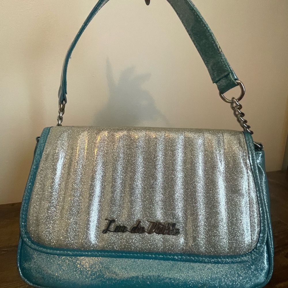 Silver and Blue Sparkle Lux de Ville Bag 
Y2k Discontinued Rockabilly